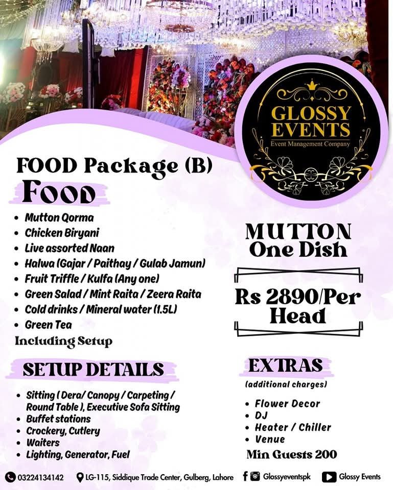 Glossy Events Food packages Best Event management company