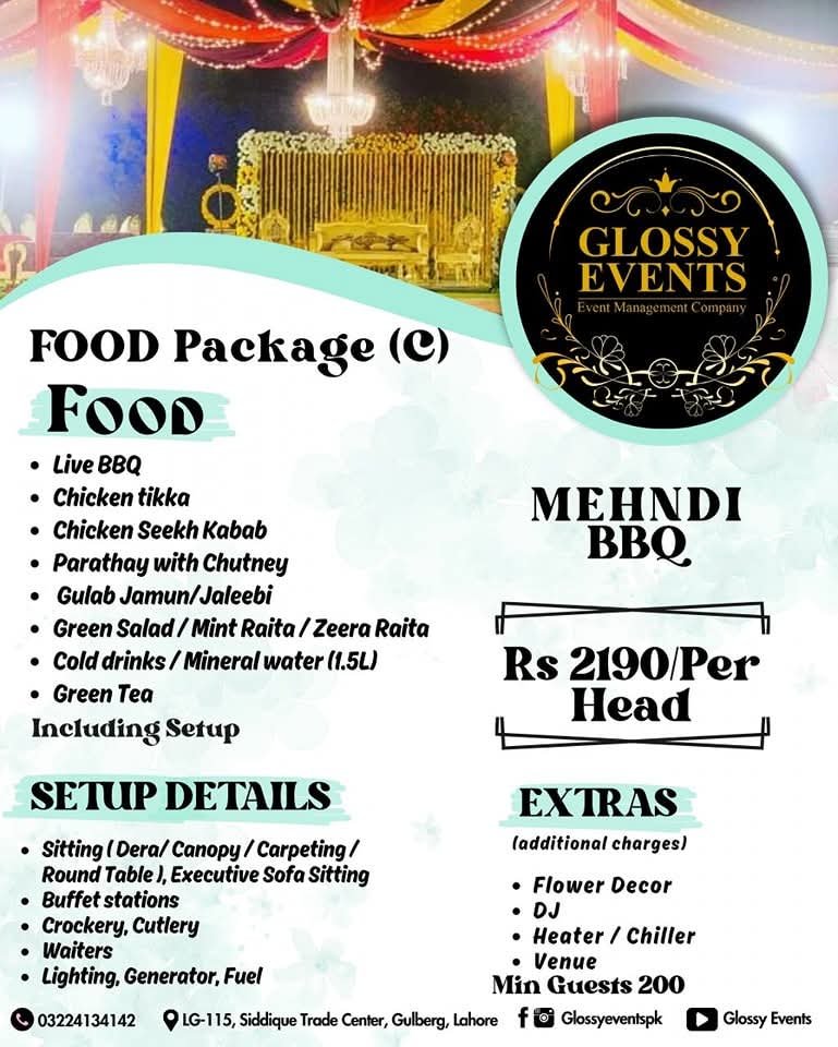 Glossy Events Food packages Best Event management company