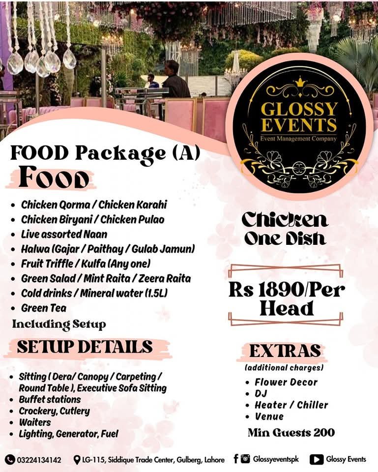 Glossy Events Food packages Best Event management company